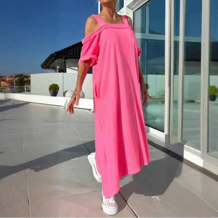 🏖️Ofertas especiales para verano🌴Vestido largo casual de mujer con hombros descubiertos-ES