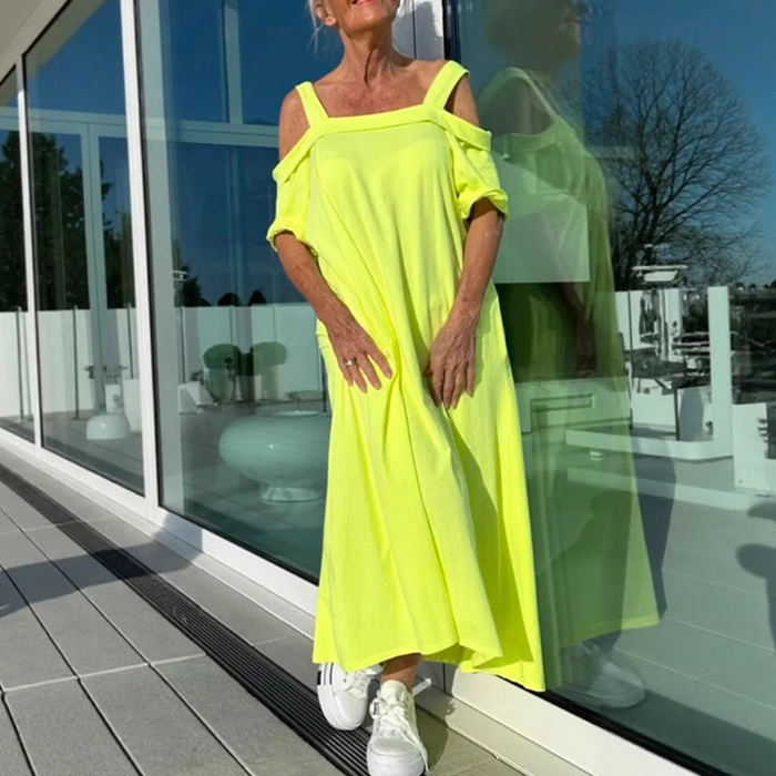 🏖️Ofertas especiales para verano🌴Vestido largo casual de mujer con hombros descubiertos-ES