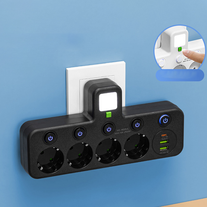 Črna - EU / 4  vtičnici + USB vhod