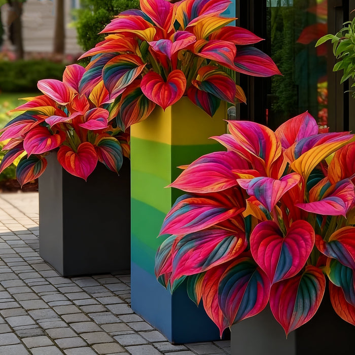 🌈🔥 Riboto leidimo vaivorykštės liepsnos hostos - reta įvairiaspalvė lapija, išskirtinai mūsų parduotuvėje 🌸-LT