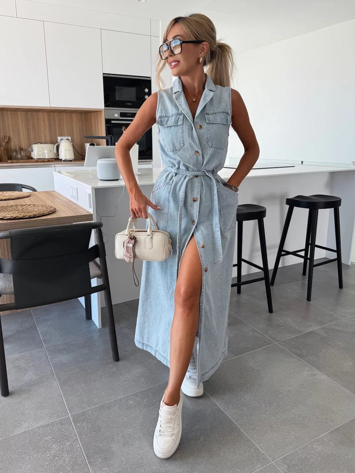 Rochie pentru femei din denim - cu curea-SI