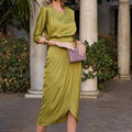 【S-4XL】👗Vestido de cintura alta en color liso🥰-ES