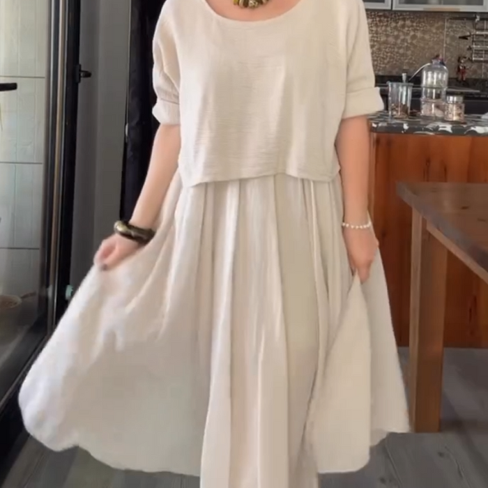 【S-5XL】👗Conjunto de falda larga de color liso-ES