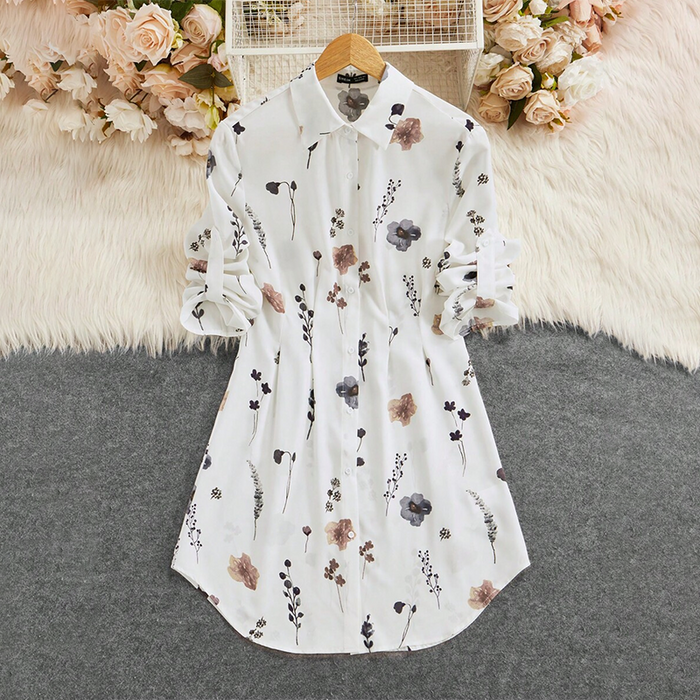 【S-XL】🌸Elegantna haljina A-kroja s cvjetnim printom i dugim rukavima-HR