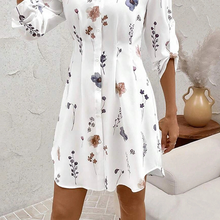 【S-XL】🌸Elegantna srajčna obleka A-kroja z dolgimi rokavi in cvetličnim potiskom-SI