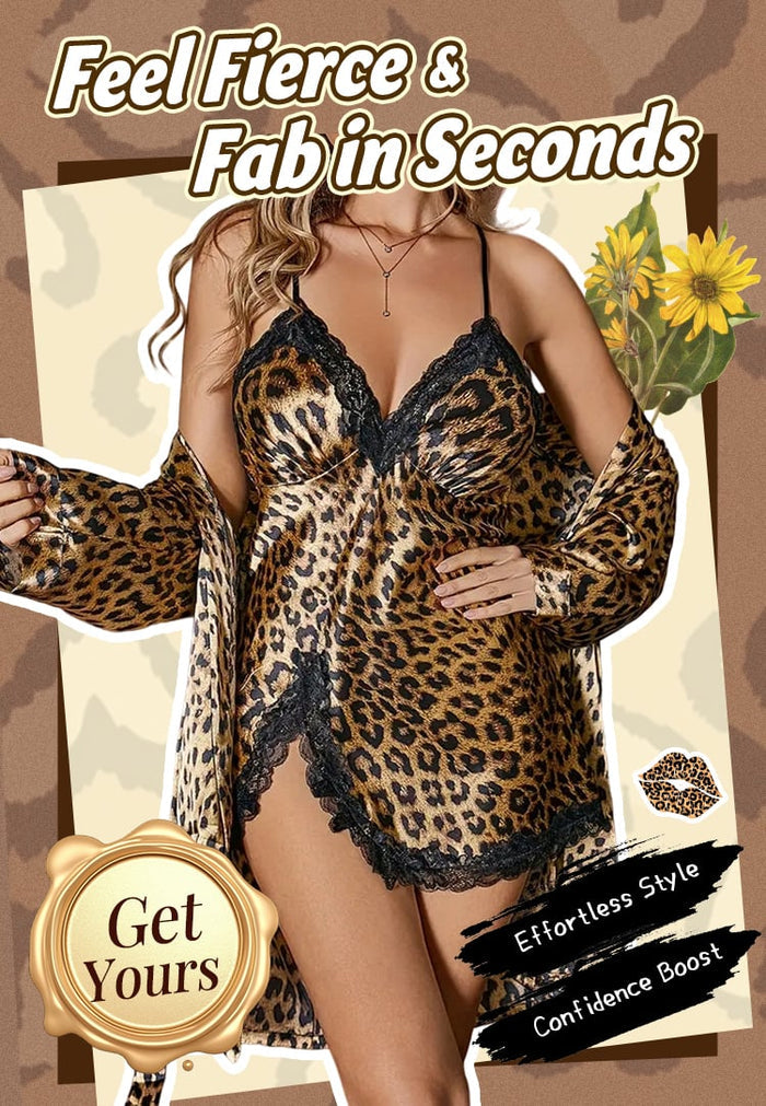 Seksi dvodelni komplet pižame z leopardjim vzorcem-SI