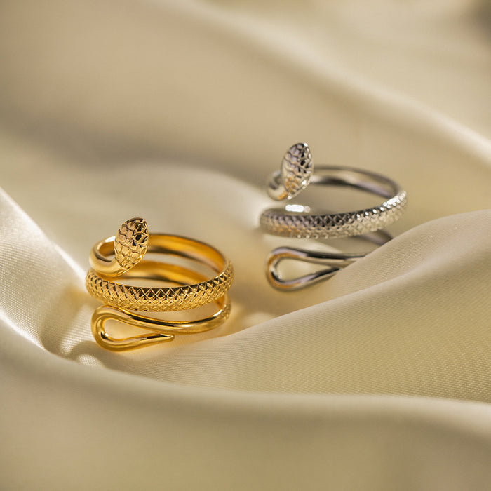 Stainless Steel Classic Textured Serpentine Design Hollowed Out Ring