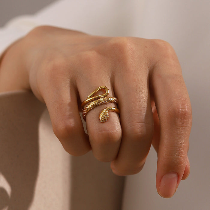 Stainless Steel Classic Textured Serpentine Design Hollowed Out Ring