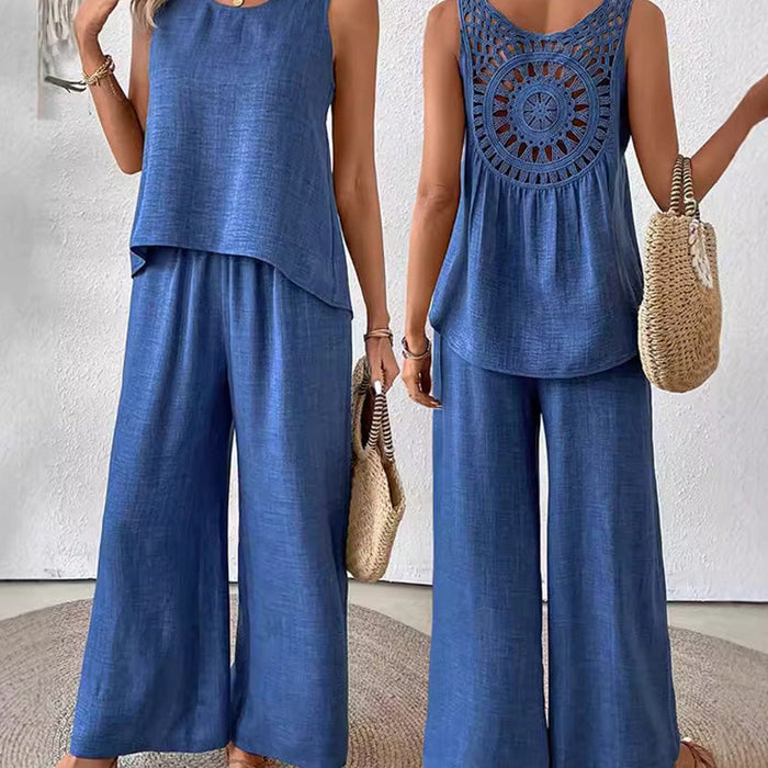👖Top sin mangas + pantalón ancho-ES