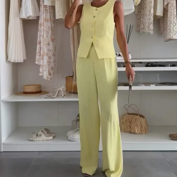 Top sin mangas y pantalones largos para mujer-ES