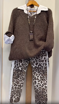 Traje de moda casual para mujer, camisa, suéter y pantalones.-ES