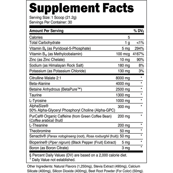 Transparent Labs® Bulk – Pre-Workout 30 Serv – Supplement Facts