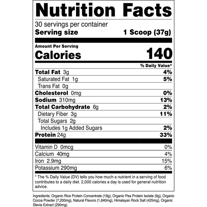 Transparent Labs® Organic Vegan Plant-Based Protein – Supplement Facts