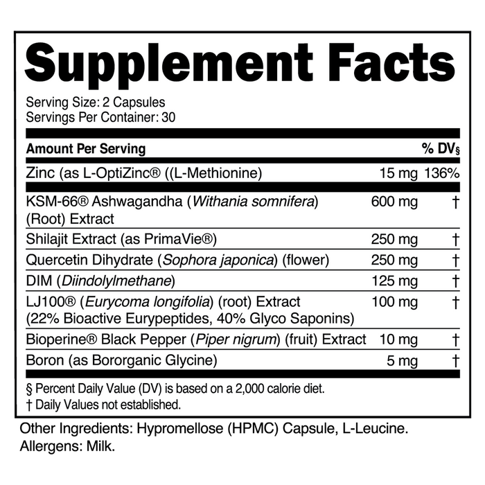 Transparent Labs® Vitality Testosterone Support – Supplement Facts