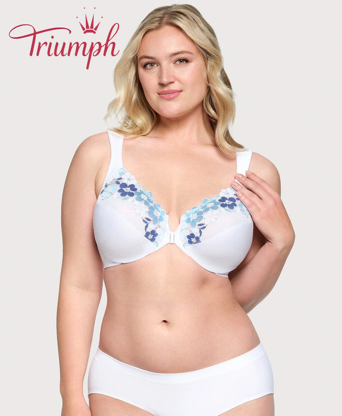 Triumph - (3 dalių) medvilninė liemenėlė su siuvinėtais nėriniais, užsegimas priekyje-LT