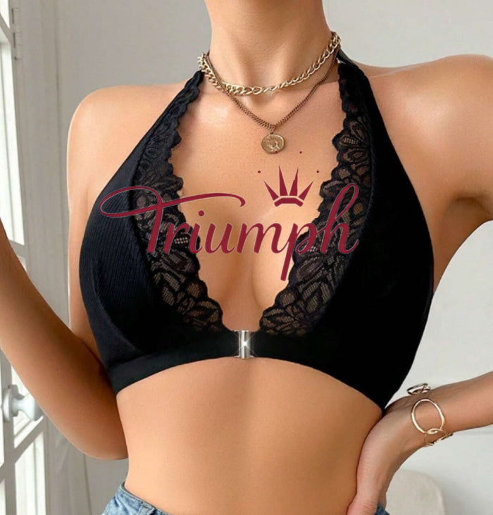 „Triumph“ – 4 vnt. 💥 Seksuali liemenėlė su nėriniuota priekine dalimi ir romantiška sagtimi-LT