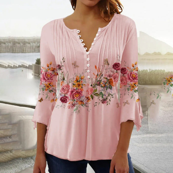 🌺 Γυναικείο Πουκάμισο με Στάμπα και V-Neck✨-GR