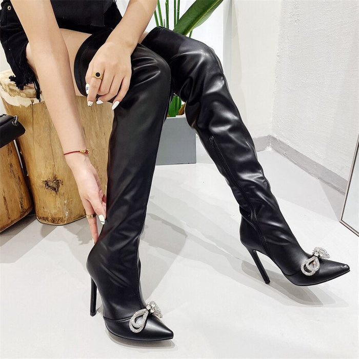 Vera Leather Zip Up Stiletto High Boots