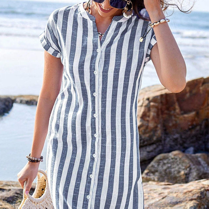 ✨Vestido camisero de rayas para mujer con botones-ES