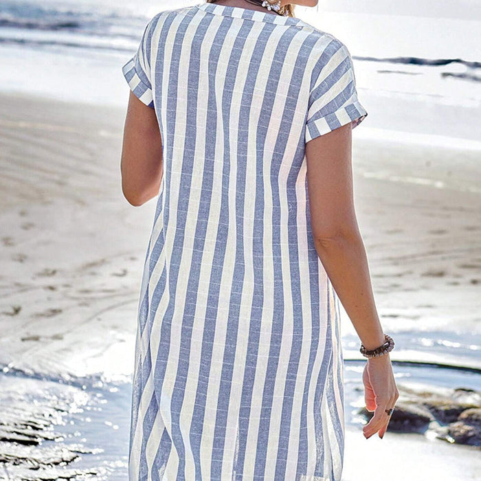 ✨Vestido camisero de rayas para mujer con botones-ES