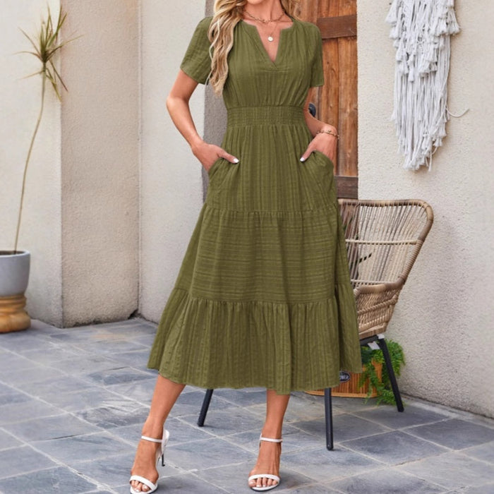 🔥👗Vestido de algodón con volantes en color liso-ES