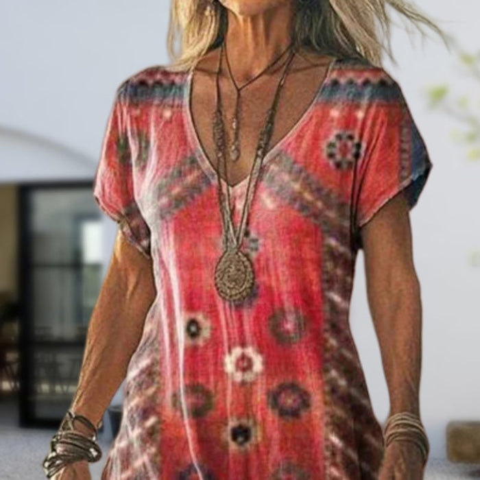 ✨Vestido de mujer con cuello en V y manga corta estampado-ES