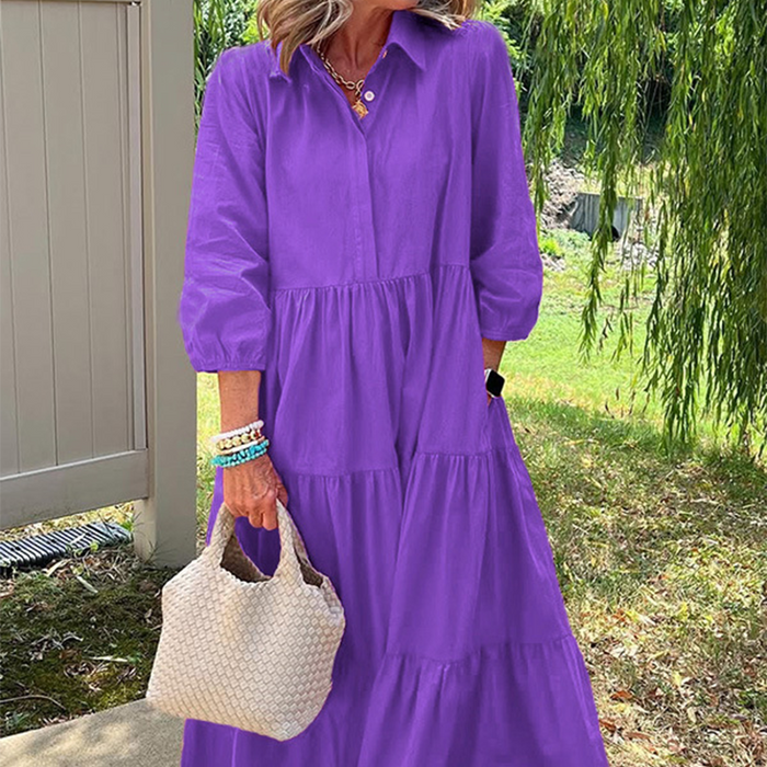 Vestido holgado hasta los tobillos para mujer con solapas-ES