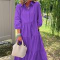 Vestido holgado hasta los tobillos para mujer con solapas-ES