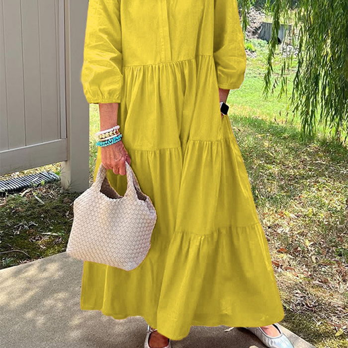 Vestido holgado hasta los tobillos para mujer con solapas-ES