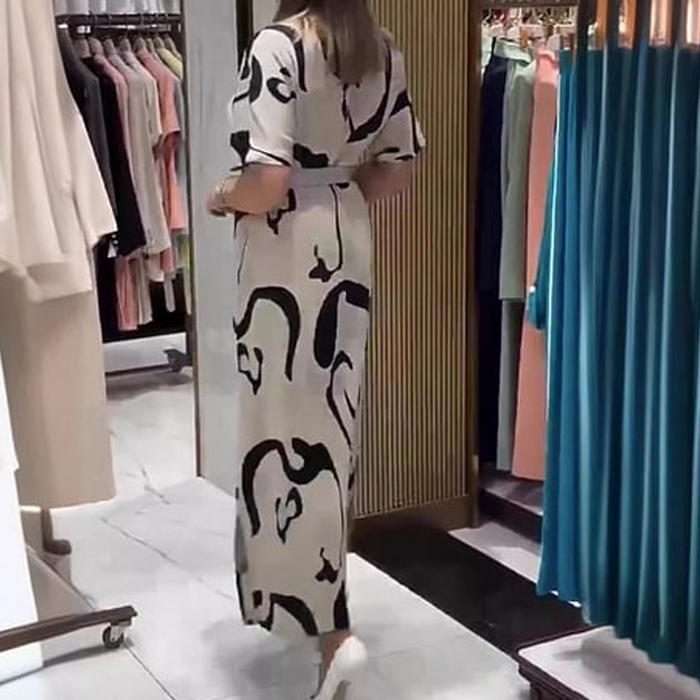 Vestido largo de manga corta estampado para mujer-ES