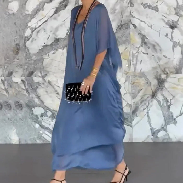 Vestido largo holgado con cuello en V y transpirable para mujer-ES