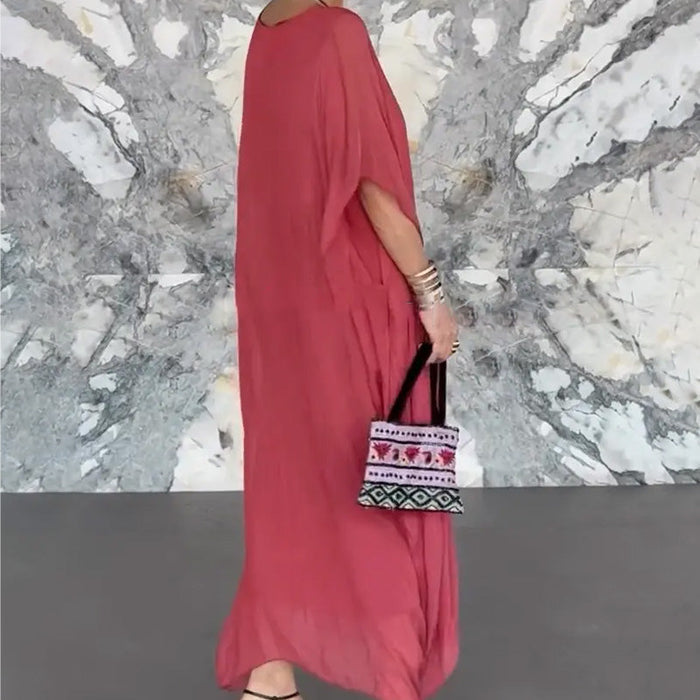 Vestido largo holgado con cuello en V y transpirable para mujer-ES
