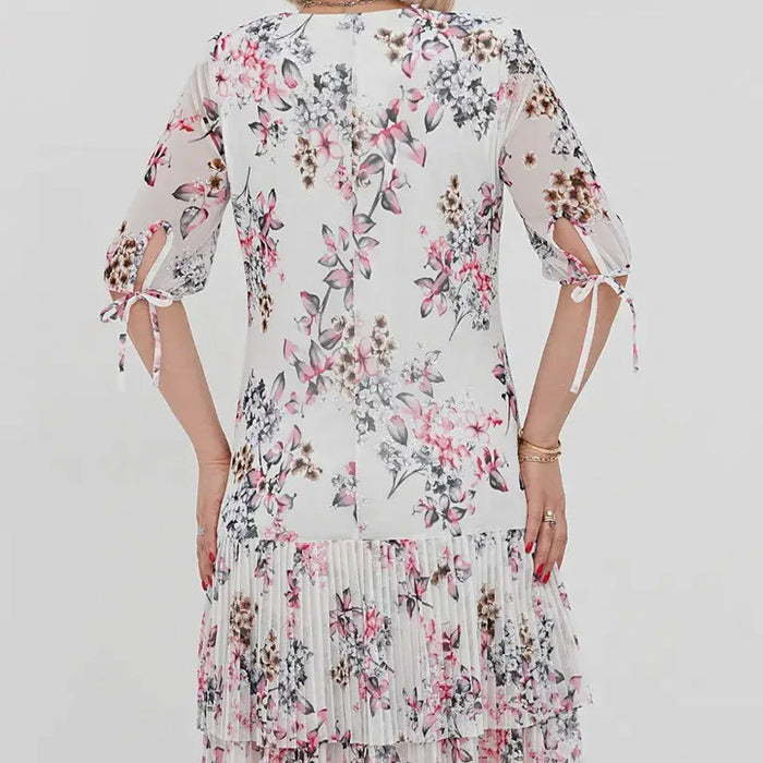 Vestido largo plisado de manga corta elegante para mujer-ES