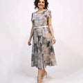 Vestido midi elegante de manga corta con cuello redondo para mujer-ES
