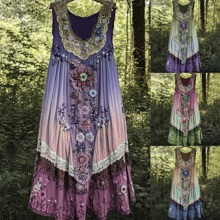 Vestido midi sin mangas con cuello en U y estampado 3D-ES