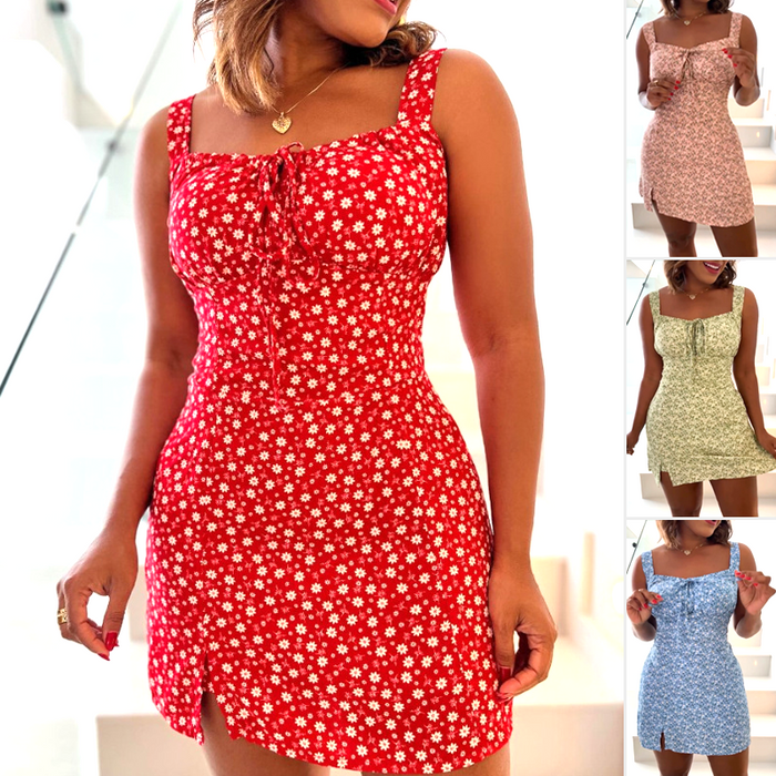 🌸Vestido mini con estampado floral y tirantes finos-ES