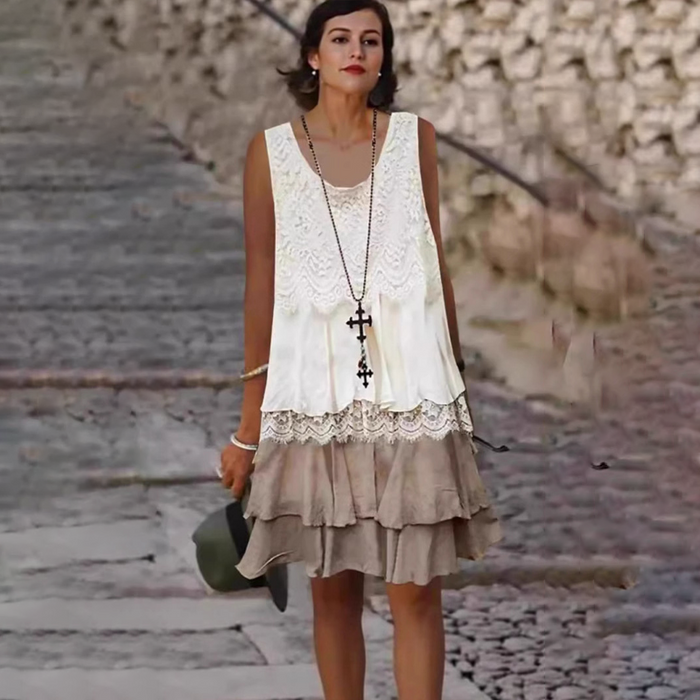Vestido patchwork sin mangas de moda para mujer-ES