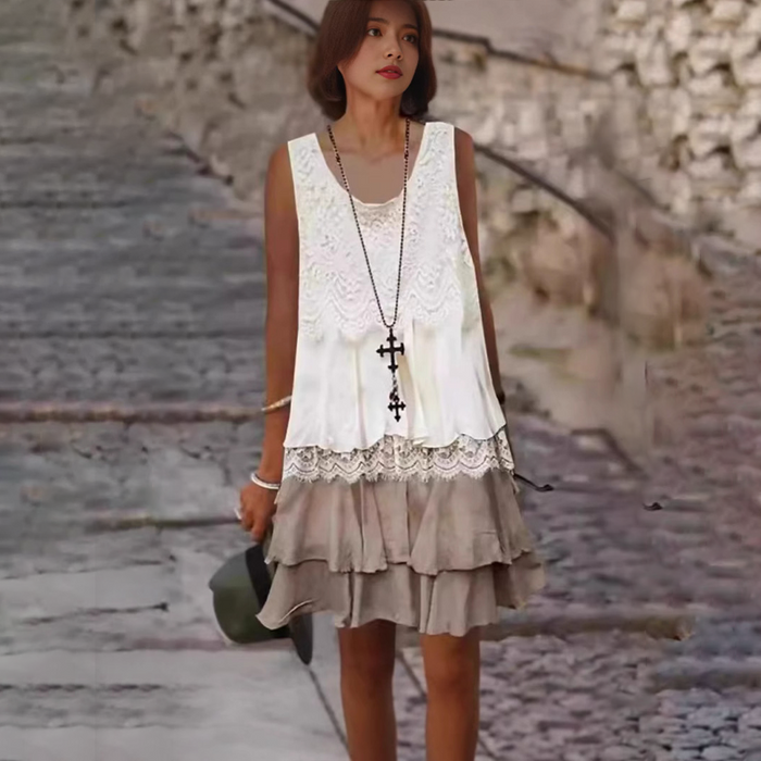 Vestido patchwork sin mangas de moda para mujer-ES