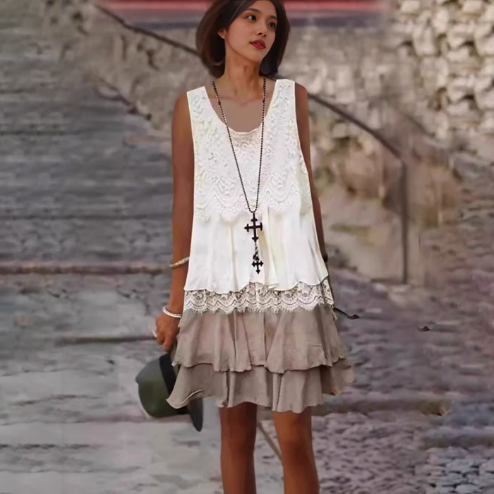 Vestido patchwork sin mangas de moda para mujer-ES