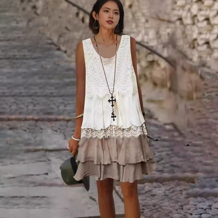 Vestido patchwork sin mangas de moda para mujer-ES