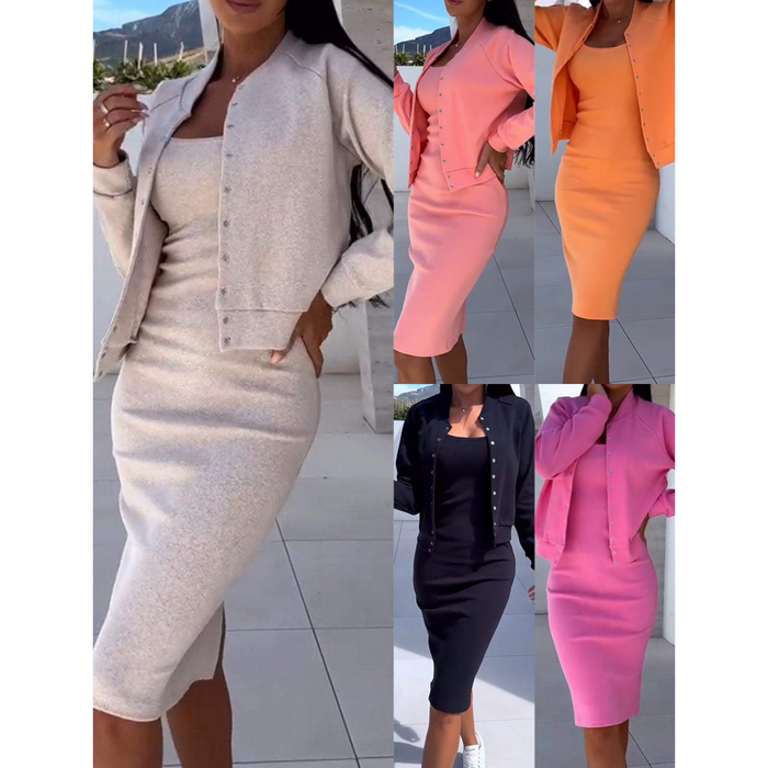 Vestido y chaqueta de lino sin tirantes para mujer-ES