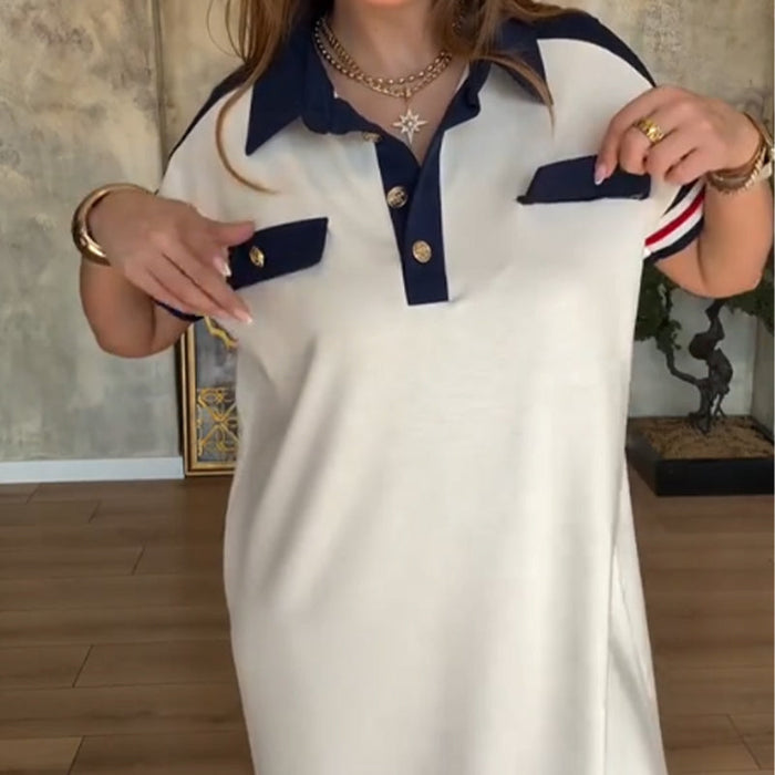 😍Vestidos de mujer modernos con mangas cortas en la solapa.-ES