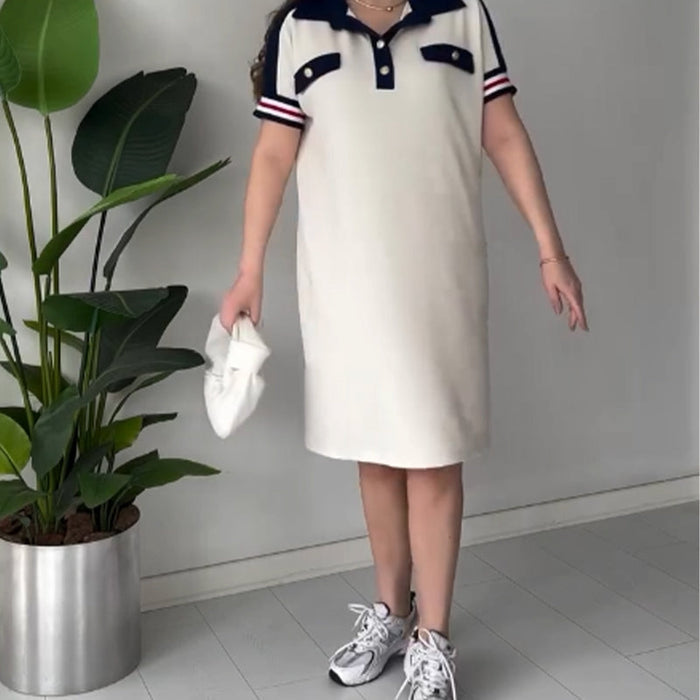 😍Vestidos de mujer modernos con mangas cortas en la solapa.-ES