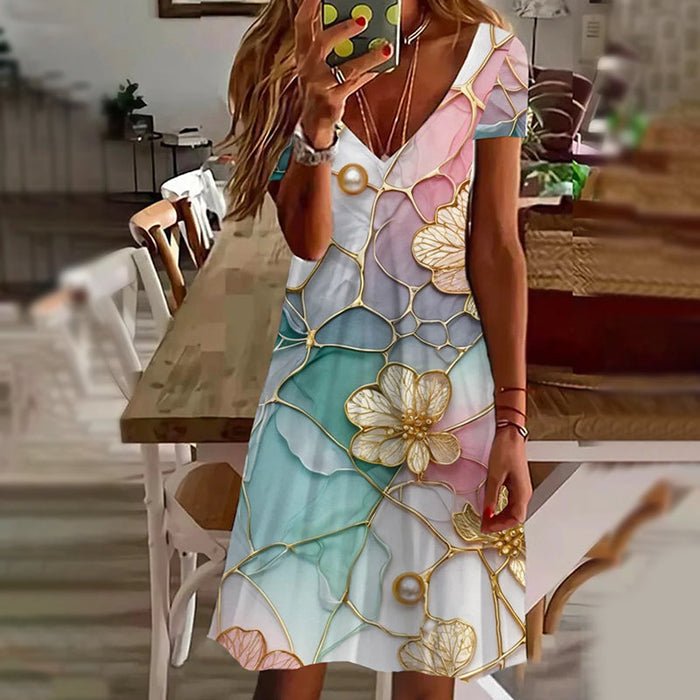 Vestidos elegantes con cuello en V estampados para mujer-ES