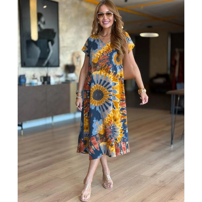 🤩Vestidos holgados de escote en V para mujer con estampados-ES