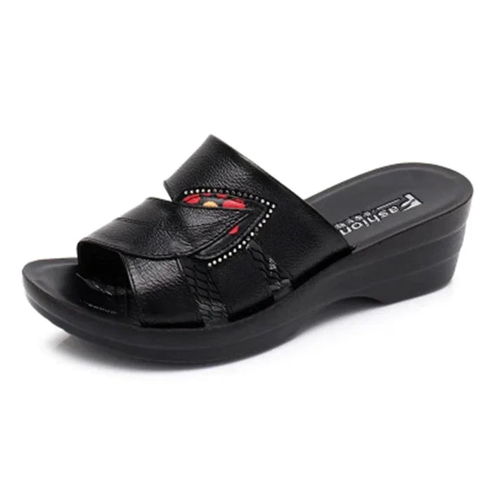 Women's Casual Shoes Leather Retro Solid Wedges Flip Flops