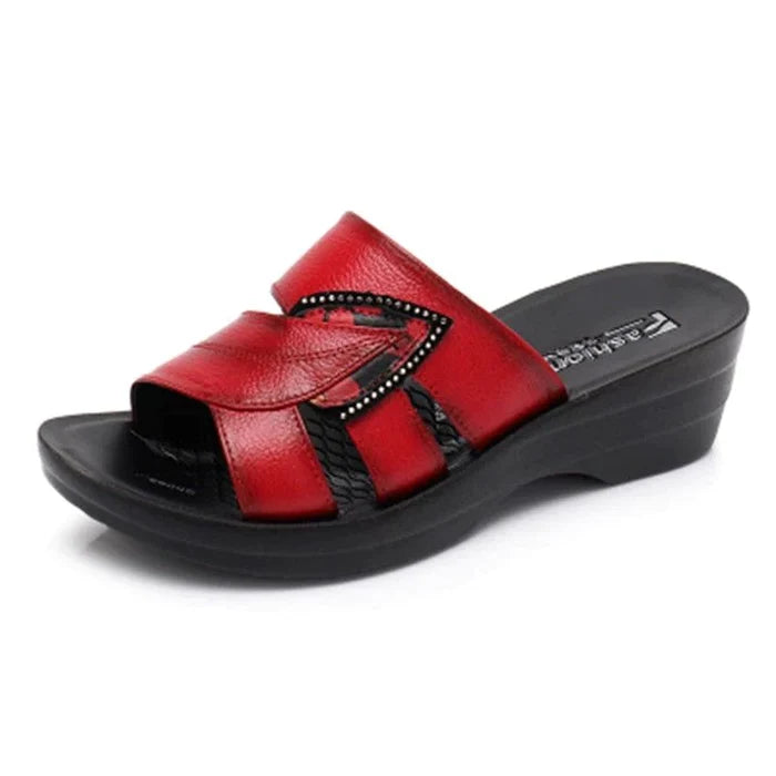 Women's Casual Shoes Leather Retro Solid Wedges Flip Flops
