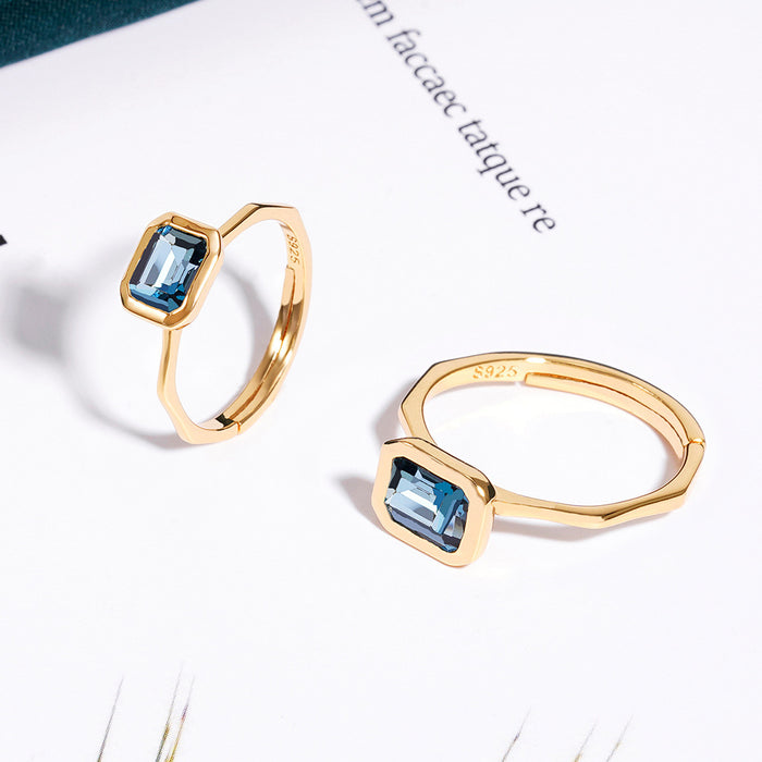 Women's S925 Sterling Silver Colored Gems Topaz Simple Personality Adjustable Ring