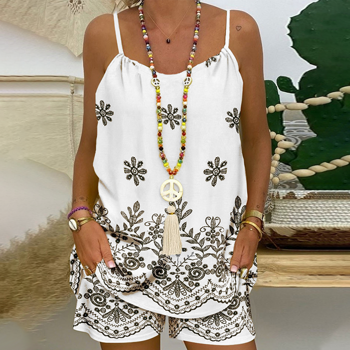 🔥Ženska majica bez rukava i kratke hlače s printom-HR