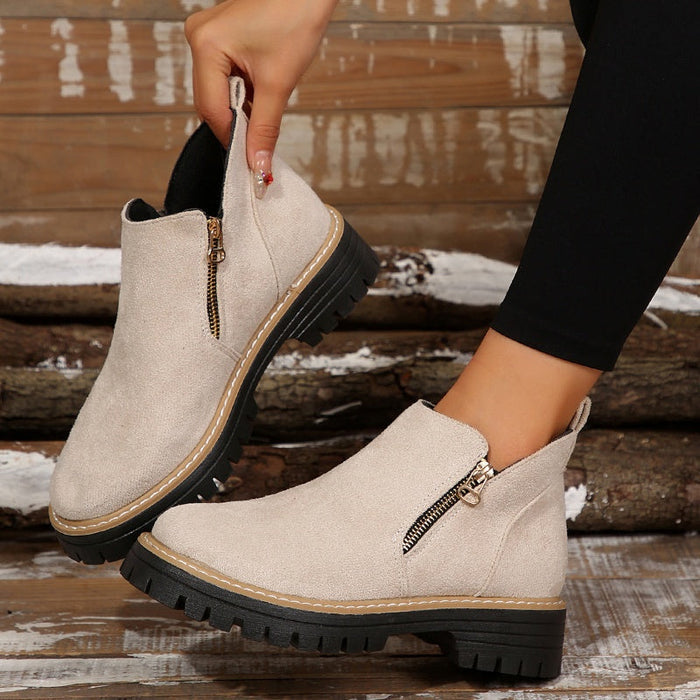 🔥 Ženski gležnjarji z okroglim prstom in stransko zadrgo👢-SI